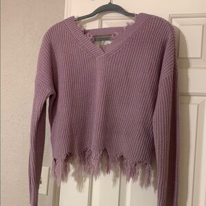Frayed Hem Purple Sweater